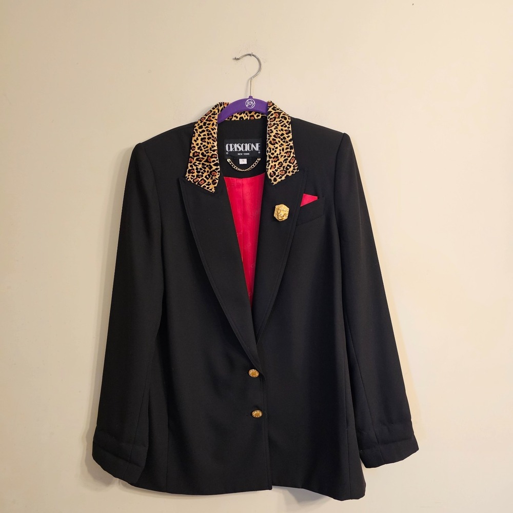 Women's Criscione 3 Piece Skirt Suit Leopard Black Lined Size S Made in USA - Picture 2 of 16